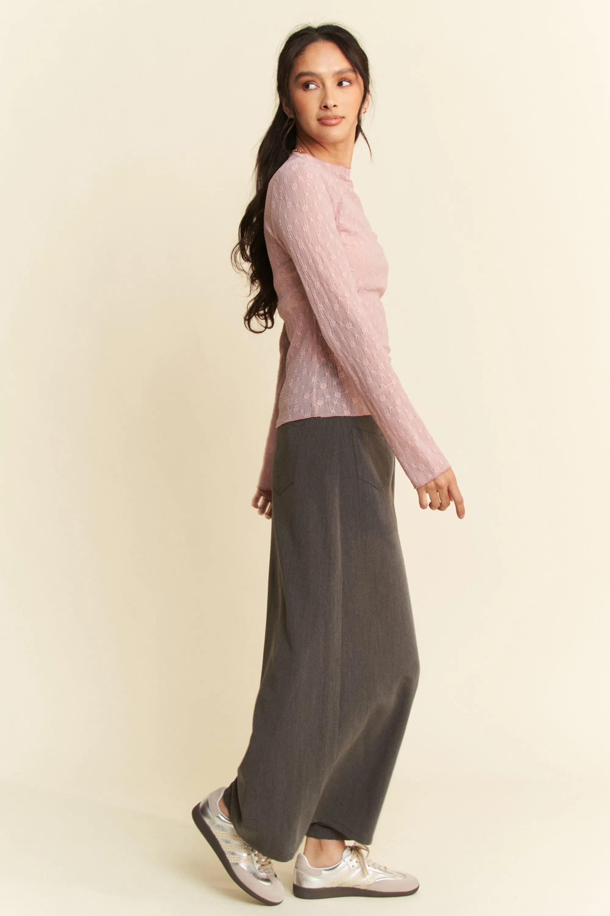 Davi & Dani Long Sleeve Sheer Small Embroidered Bows Lace Top - Love Salve